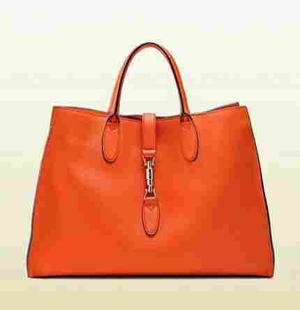 Ladies Orange Color Leather Handbag