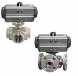 Pneumatic Actuator Operated 3 Way Ball Valve Flanged End / Screwed End