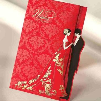 Folded Red Color Bride And Groom Design Printed Wedding Cards