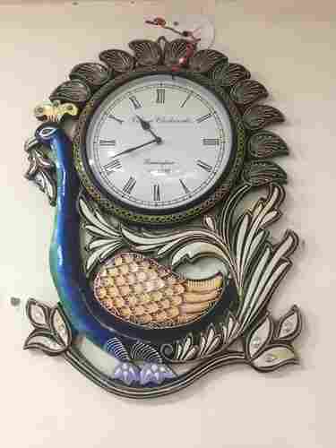 Wooden Peacock Wall Clock