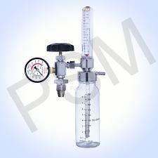 Black Oxyzen Fine Adjustment Valve With Rotameter And Humidifier Bottle
