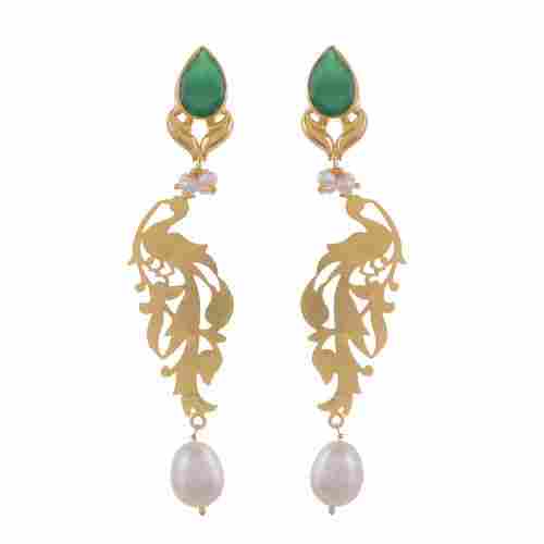 Real Gemstone And Motif 22 K Gold Plated Earring Blue Emerald
