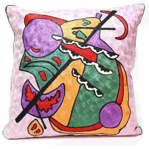 Hand Embroidered Vintage Crewel Chain Stitch Silk Cushion Cover