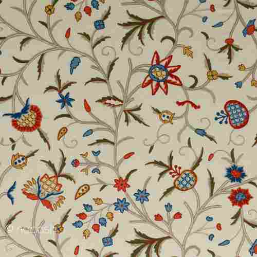 Kashmir Hand Embroidered Jacobean Floral Vintage Home Decor Crewel Fabric