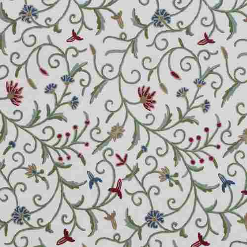 Kashmir Techamal Green Hand Embroidered Multi Floral Vintage Cotton Crewel Fabric