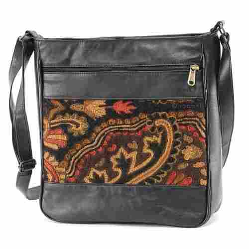 Kashmir Vintage Pure Leather Handmade Wool Embroidered Crewel Handbag
