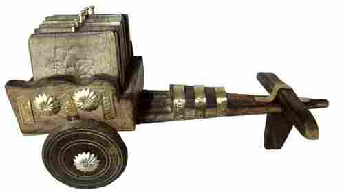 Vintage Handmade Wooden Tea Coaster Bullock Cart Style