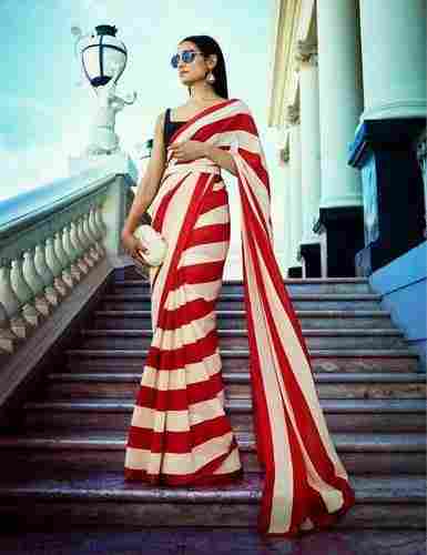 Red And White Georgette With Satin Lace Saree
