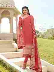 Prachi Desai Peach Color Royal Crape Embroidered Straight Suit
