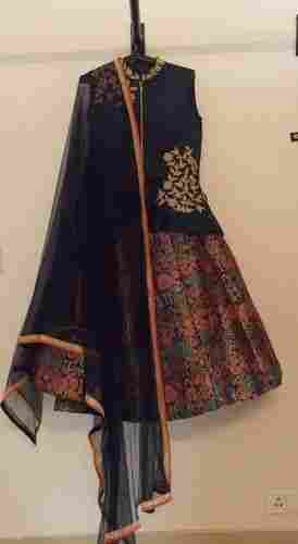 Ethnic Brocade Skirt With Peplum Top and Net Dupatta on Rent
