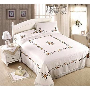 White Plain Cotton Embroidered Bed Sheets