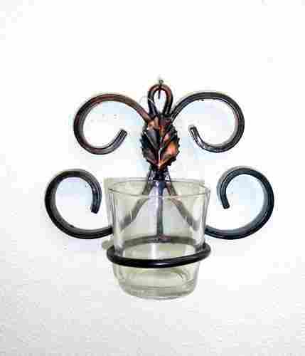 Iron And Glass Wall Hanging T Light Holder