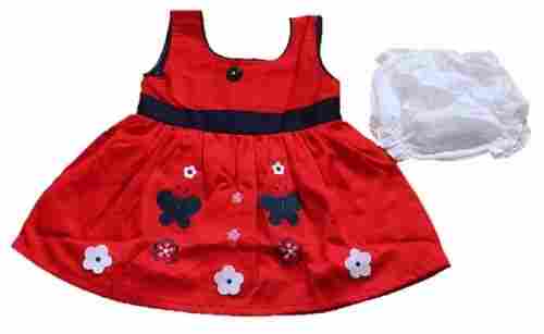 Red Colored Casual/ Party Wear Baby Cotton Frock