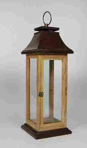 Sq Brown Wooden Lantern