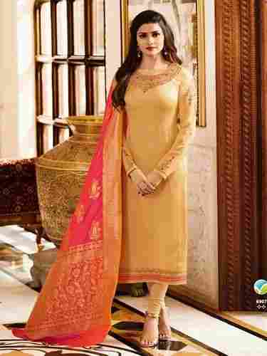Wkart Yellow Georgette Straight Semi-Stitched Suit