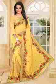 Yellow Color Designer Embroidered Saree