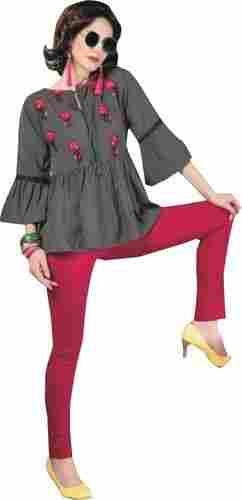 American Crepe Plain Short Kurti With Embroidery Work 006