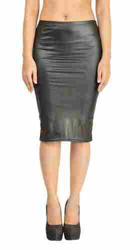 PU Leather Coated Knee Length Skirts