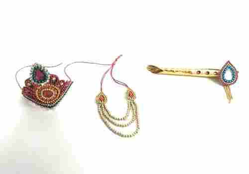 Laddoo Gopal Mukut (Crown) Mala And Bansuri (Flute)