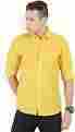 Plain Men Yellow Casual Shirt