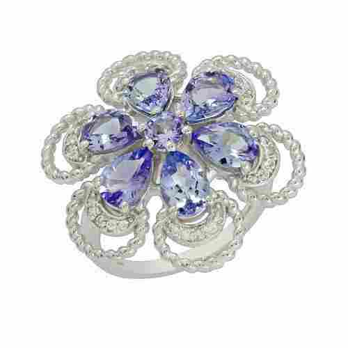Round And Pear Tanzanite Silver Ring