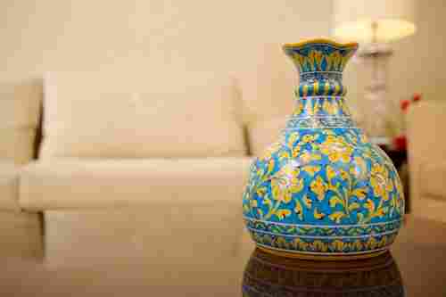 Blue Pottery Floral Design Flower Vase