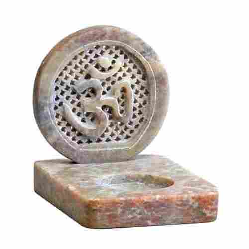 Decorative Soapstone Candle Holder OM Wiccan Symbols