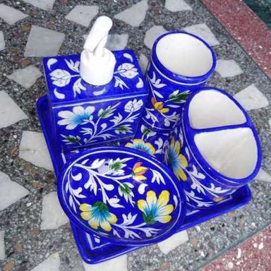 Handmade Blue Pottery Bathroom Set