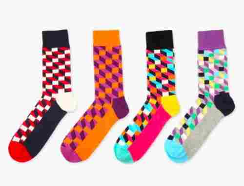 Men Cotton Lycra Designer Pattern Socks