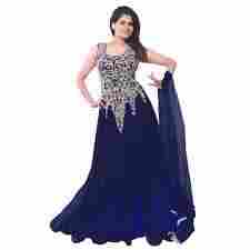 Sleeveless Blue Color Party Wear Ladies Gowns