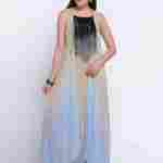 Blue And Beige Ombre Georgette Dress