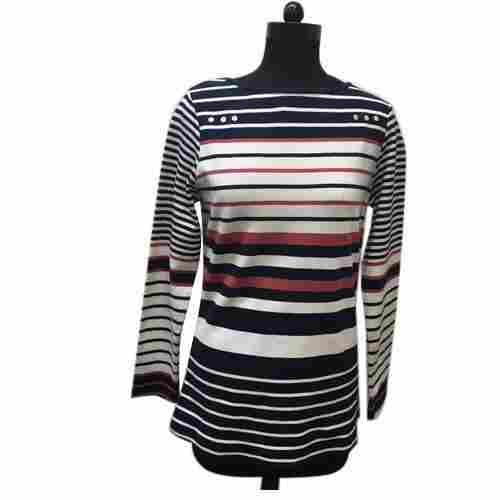 Ladies Striped Round Neck T-Shirt