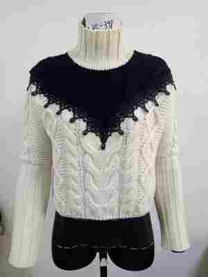 Ladies Cable Knit Pullover With Lace