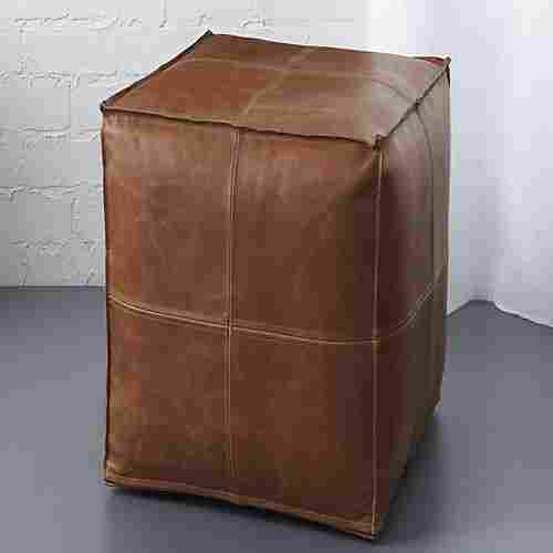 Brown Leather Cube Pouffe