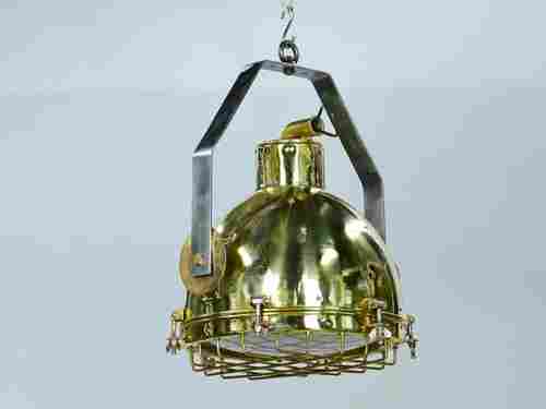 Original Ship Brass Cargo Pendant Light With Brass Cage and Iron Bracket