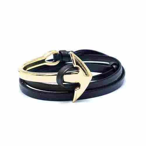 Leather Mens Wrap Anchor Bracelets