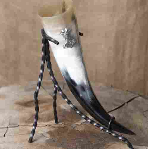 Ale Horn Drinking Horn With Iron Stand
