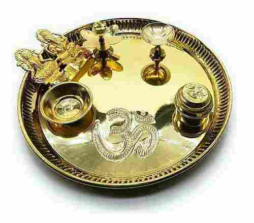 Brass Pooja Plate With Set Of Pooja Items