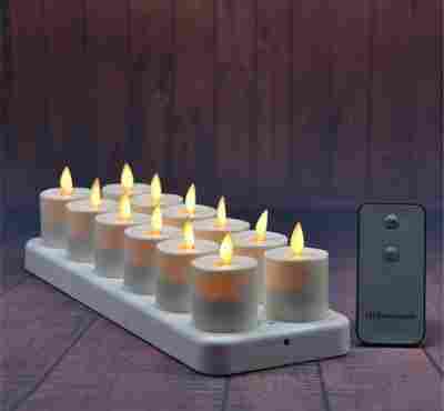 Set Of 12 Moving Wick Luminara Rechargeable Votives LED Tealight Candles