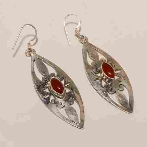 Sterling Silver Red Onyx Design Earring