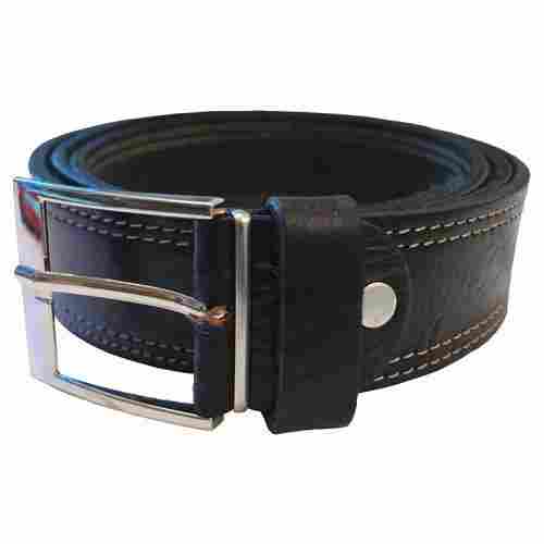 Mens Black Leather Belt With Stainless Steel Buckles