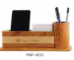 Wooden Table Top Pen Holder