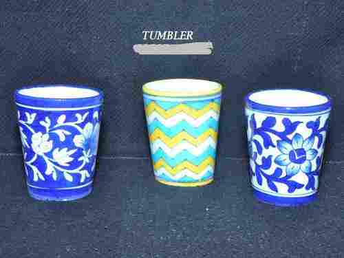 Flower Designer Blue Pottery Tumbler 250 ml