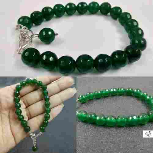 Green Jade Round Faceted Beads Bracelet