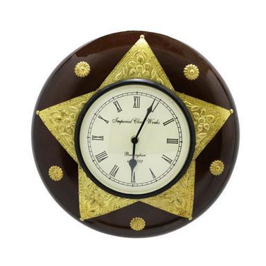 Wooden And Brass Star Shape Brass Work Wall Clock