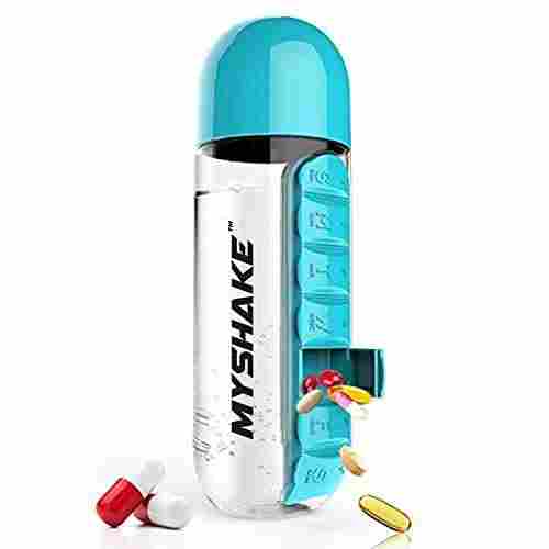 Myshake Water Bottle With Pills Organizer 600ml Blue