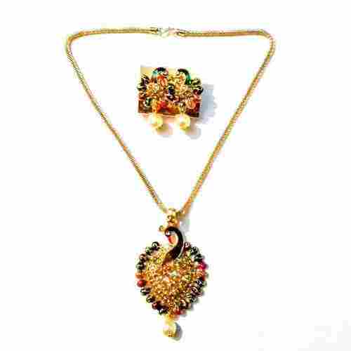 Peacock Gold Plated Necklace Set With Earrings