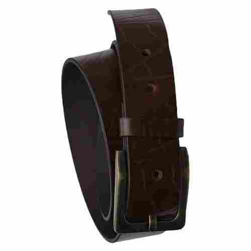 Brown Leather Belt with Zig Zag Design