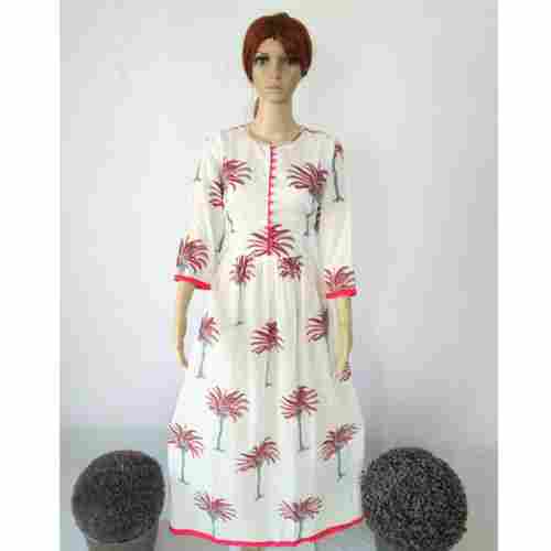 Pure Cotton Hand Block Printed Floor Length Kurti With Center Detailing