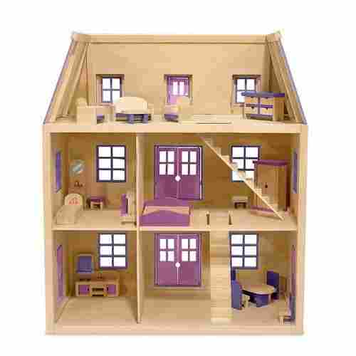 Multi-Level Wooden Dollhouse with 19 pcs Furniture